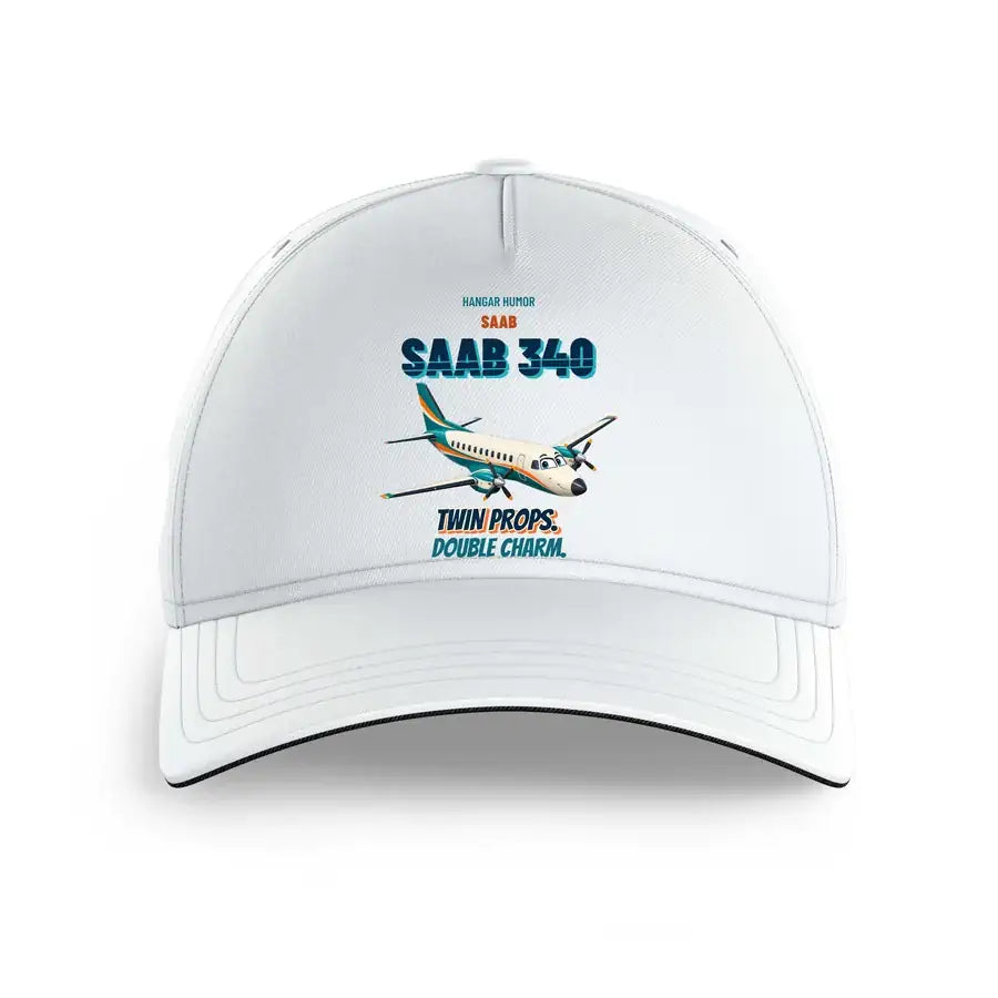 Saab 340B - Twin props. Double charm. design on white printed hat