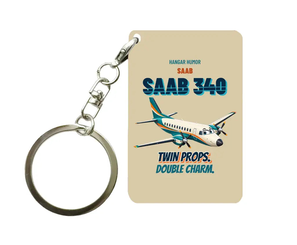 Saab 340B - Twin props. Double charm. design on beige key chain