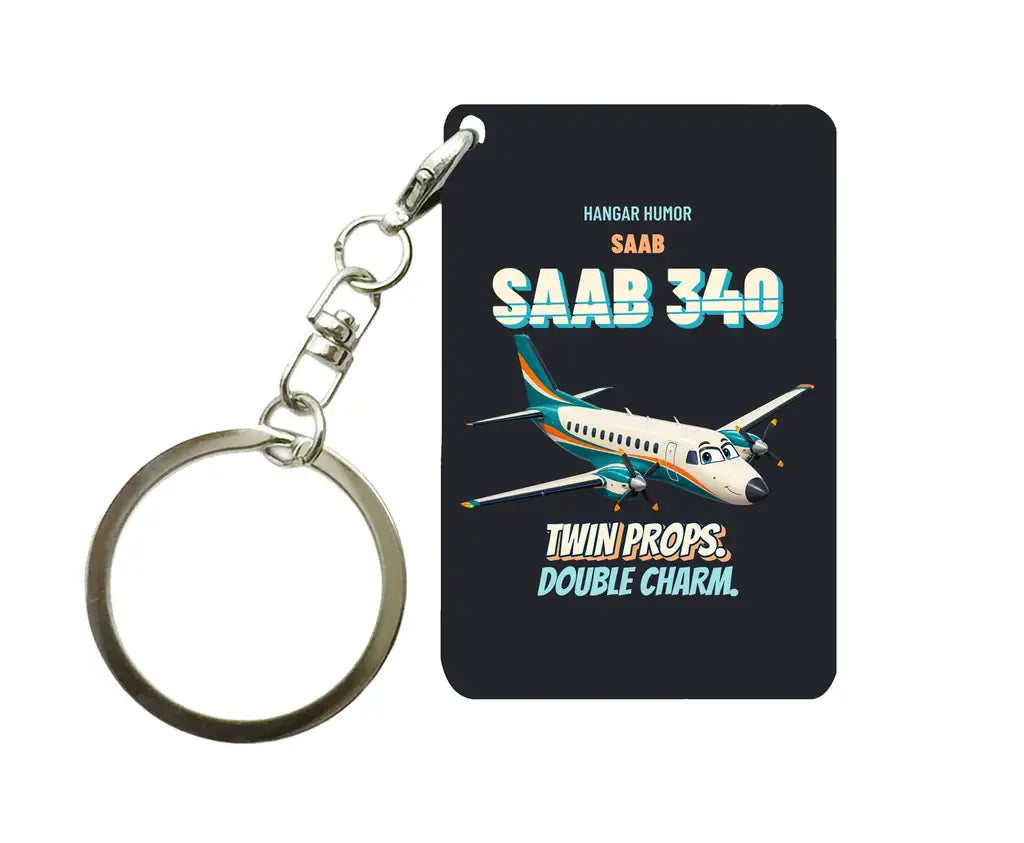 Saab 340B - Twin props. Double charm. design on black key chain