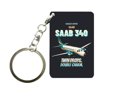 Saab 340B - Twin props. Double charm. design on black key chain