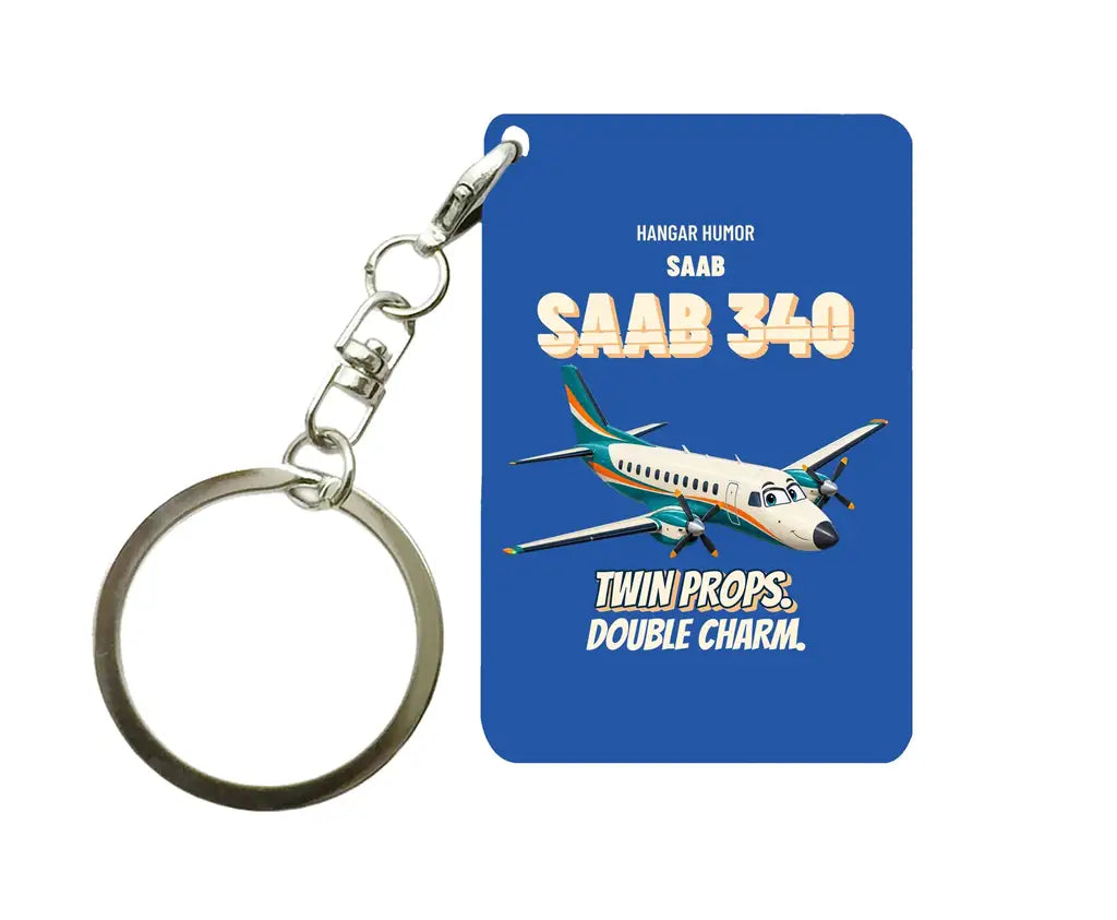 Saab 340B - Twin props. Double charm. design on blue key chain