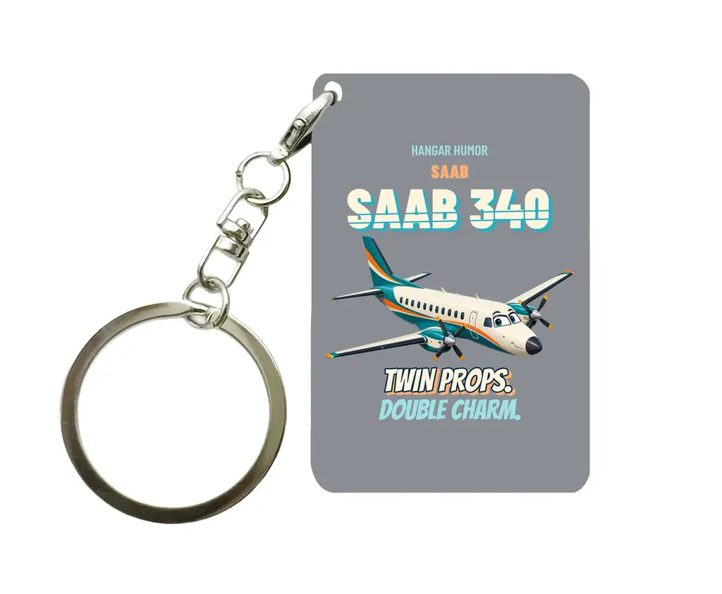 Saab 340B - Twin props. Double charm. design on gray key chain