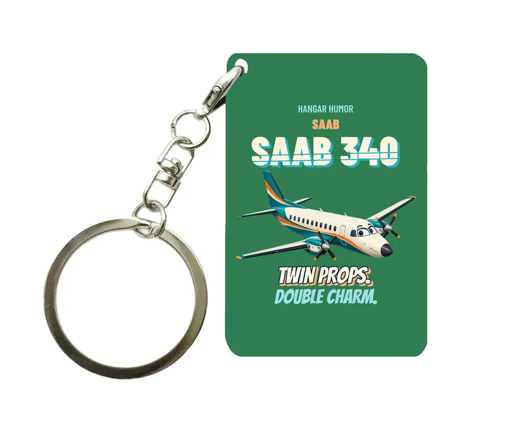 Saab 340B - Twin props. Double charm. design on green key chain