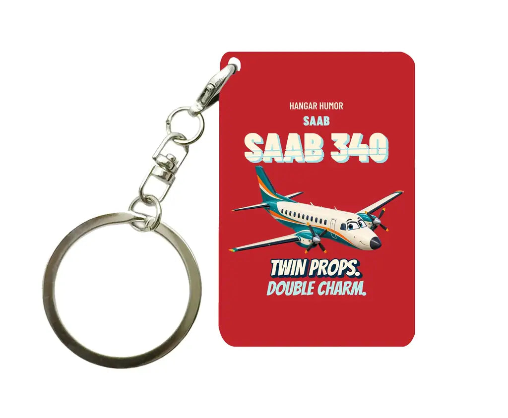 Saab 340B - Twin props. Double charm. design on red key chain