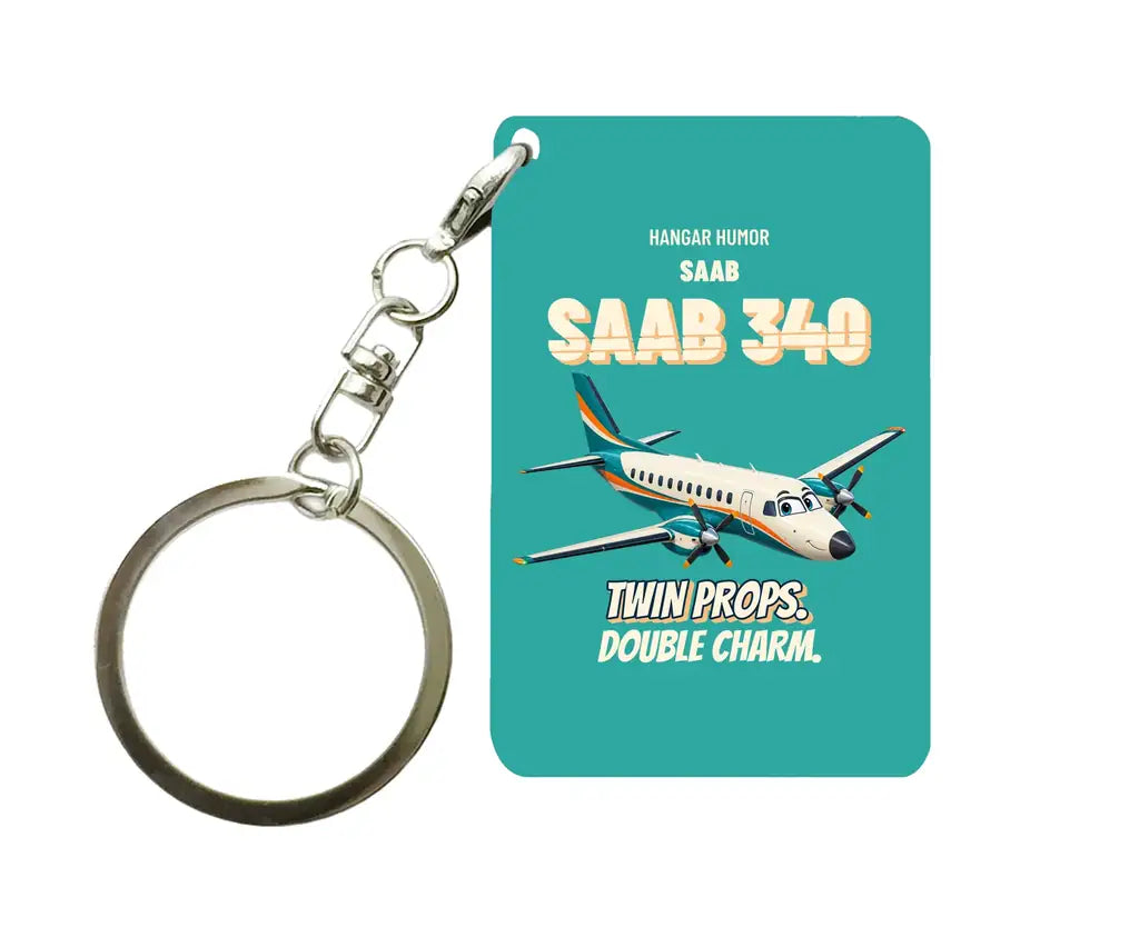 Saab 340B - Twin props. Double charm. design on turquoise key chain