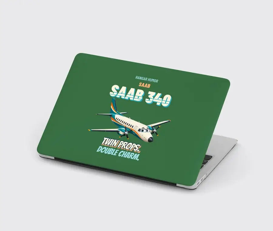 Saab 340B - Twin props. Double charm. design on green MacBook case