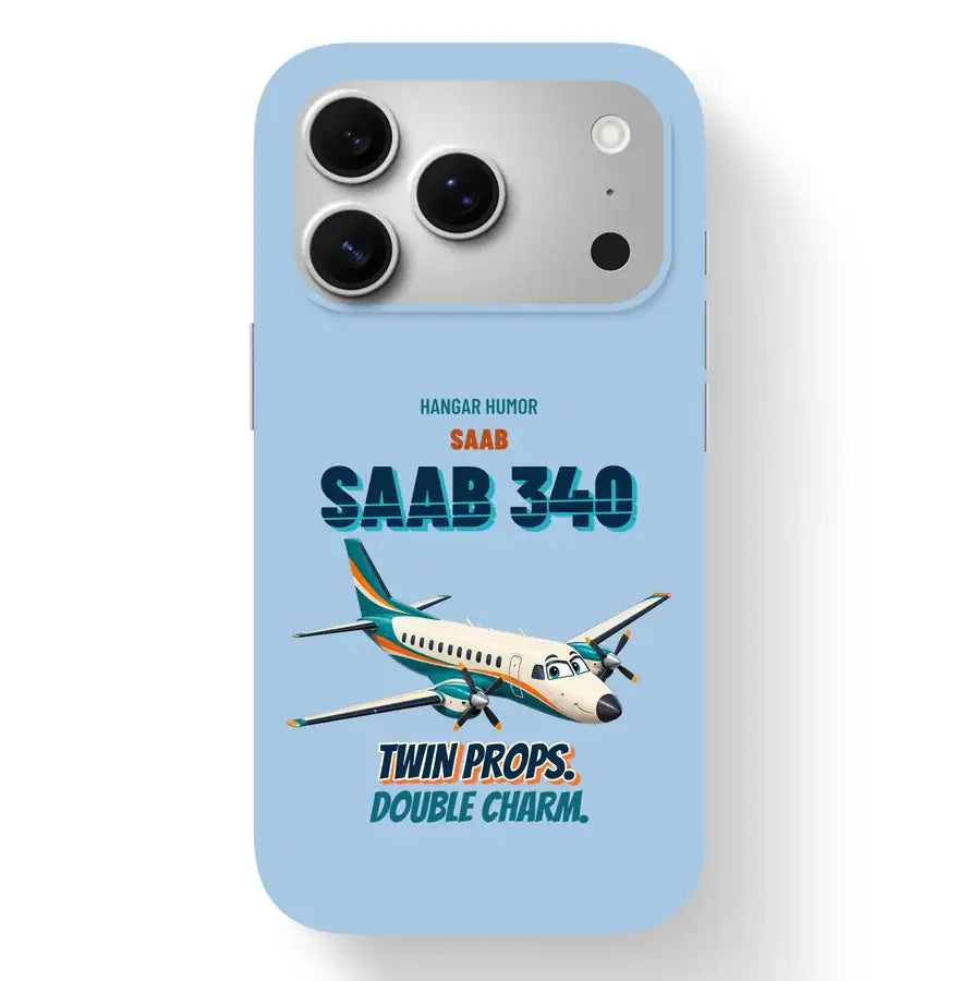 Saab 340B - Twin props. Double charm. design on light blue magsafe iphone 17 pro