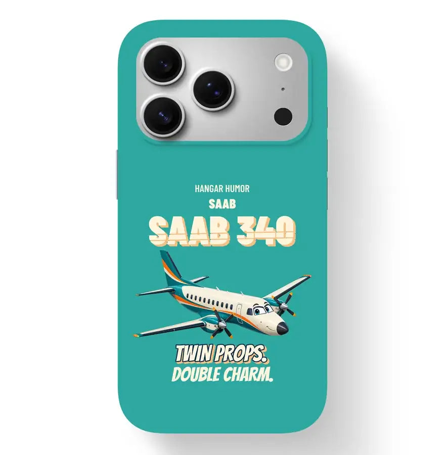 Saab 340B - Twin props. Double charm. design on turquoise magsafe iphone 17 pro