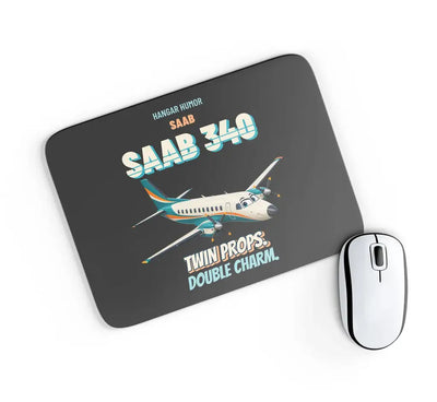 Saab 340B - Twin props. Double charm. design on black rectangle mouse pad