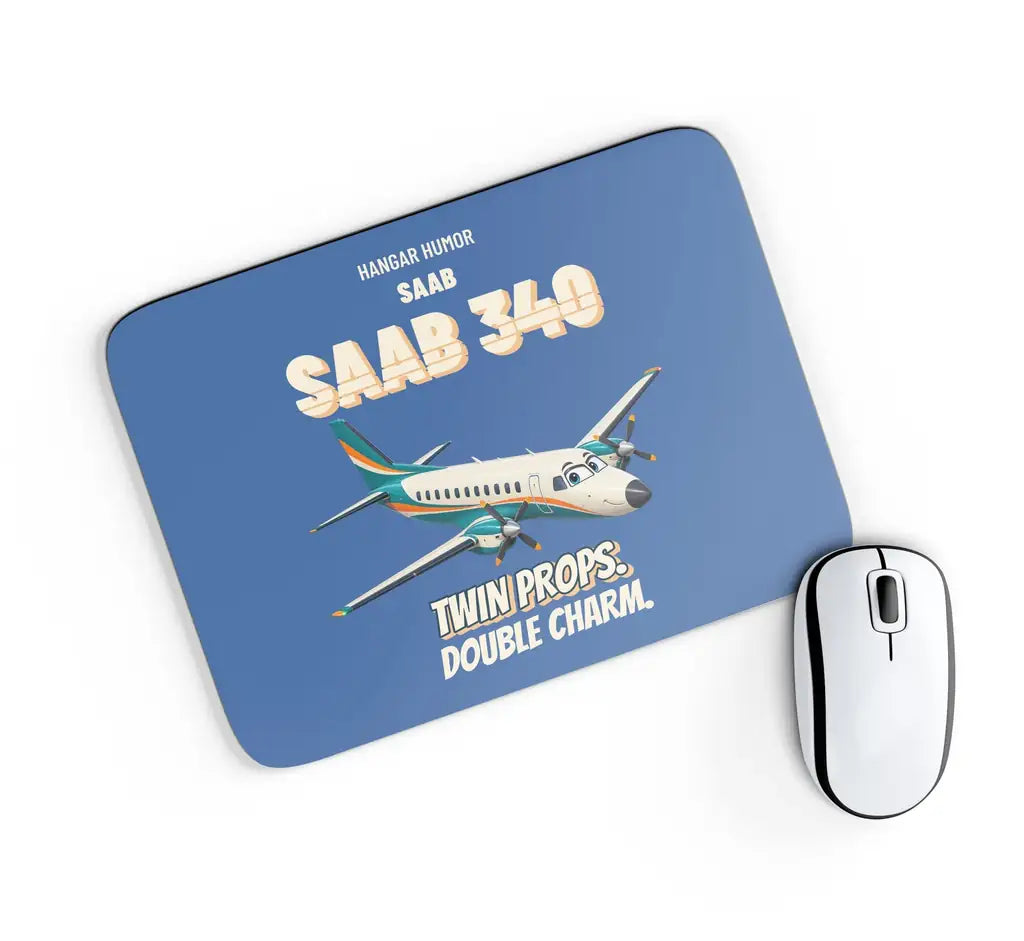 Saab 340B - Twin props. Double charm. design on blue rectangle mouse pad