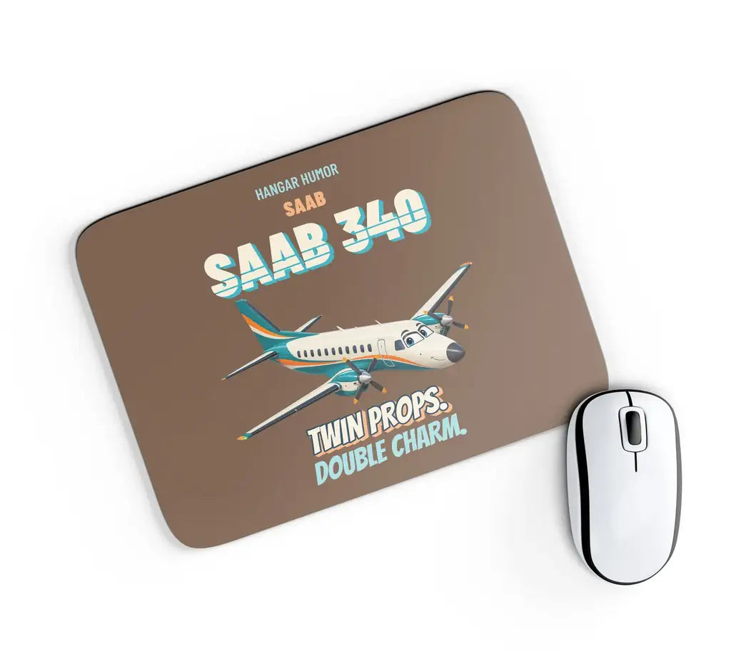 Saab 340B - Twin props. Double charm. design on brown rectangle mouse pad