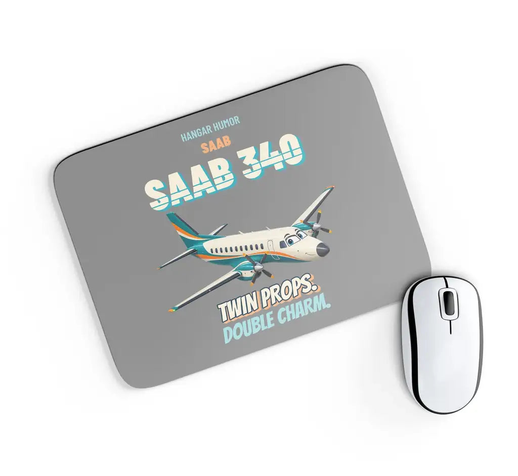 Saab 340B - Twin props. Double charm. design on gray rectangle mouse pad