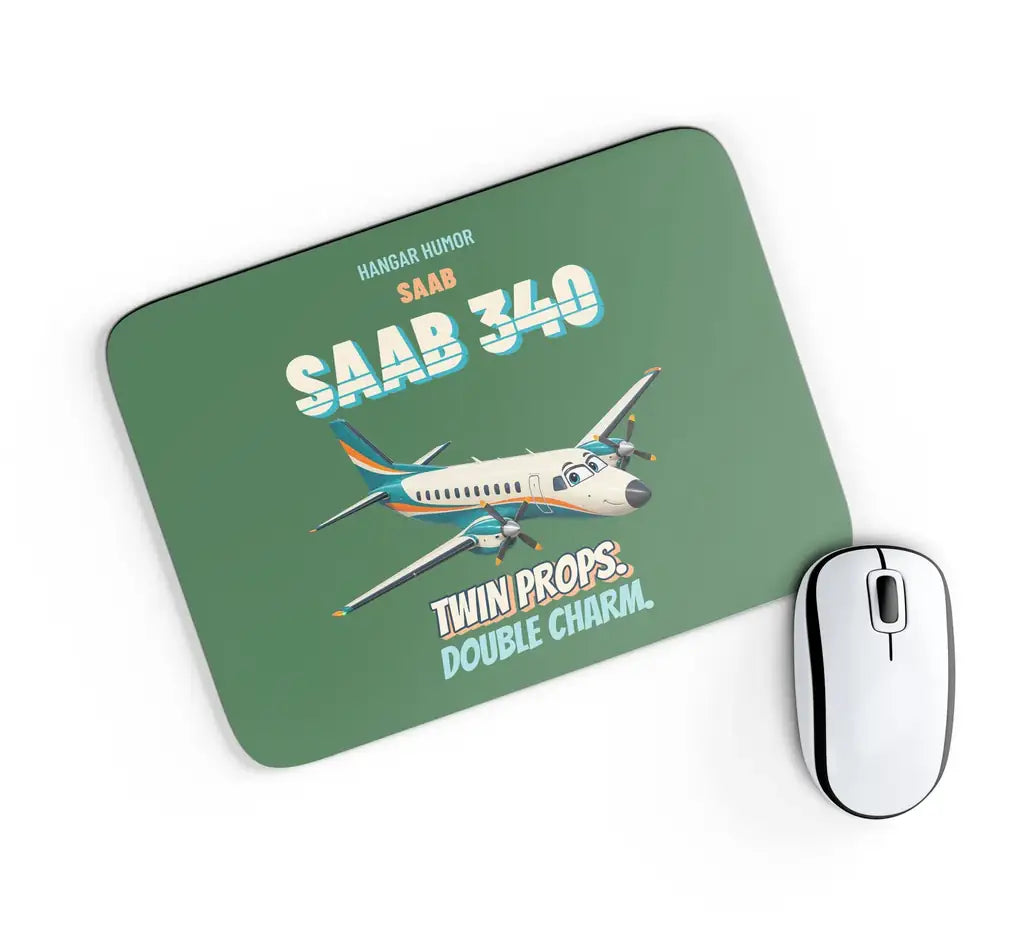 Saab 340B - Twin props. Double charm. design on green rectangle mouse pad