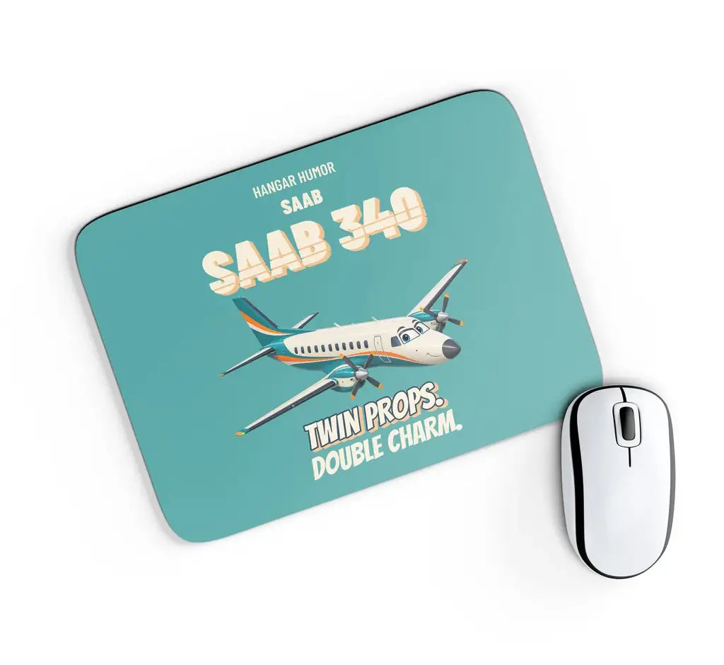 Saab 340B - Twin props. Double charm. design on turquoise rectangle mouse pad