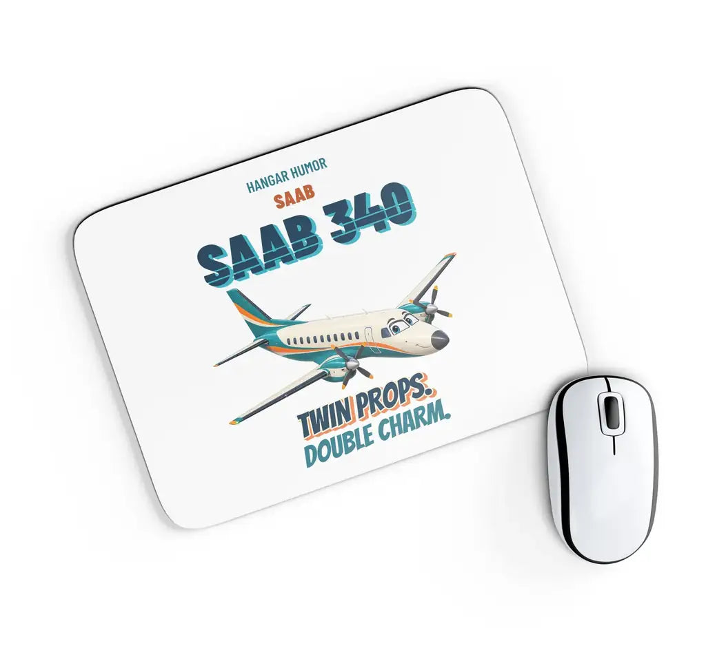 Saab 340B - Twin props. Double charm. design on white rectangle mouse pad