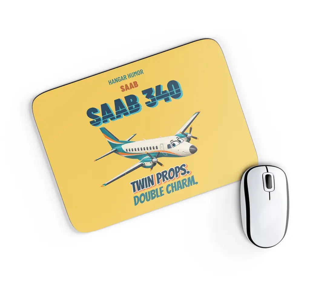 Saab 340B - Twin props. Double charm. design on yellow rectangle mouse pad