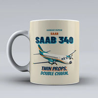 Thumbnail for Saab 340B - Twin props. Double charm. design on beige ceramic mug