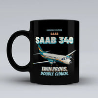 Thumbnail for Saab 340B - Twin props. Double charm. design on black ceramic mug