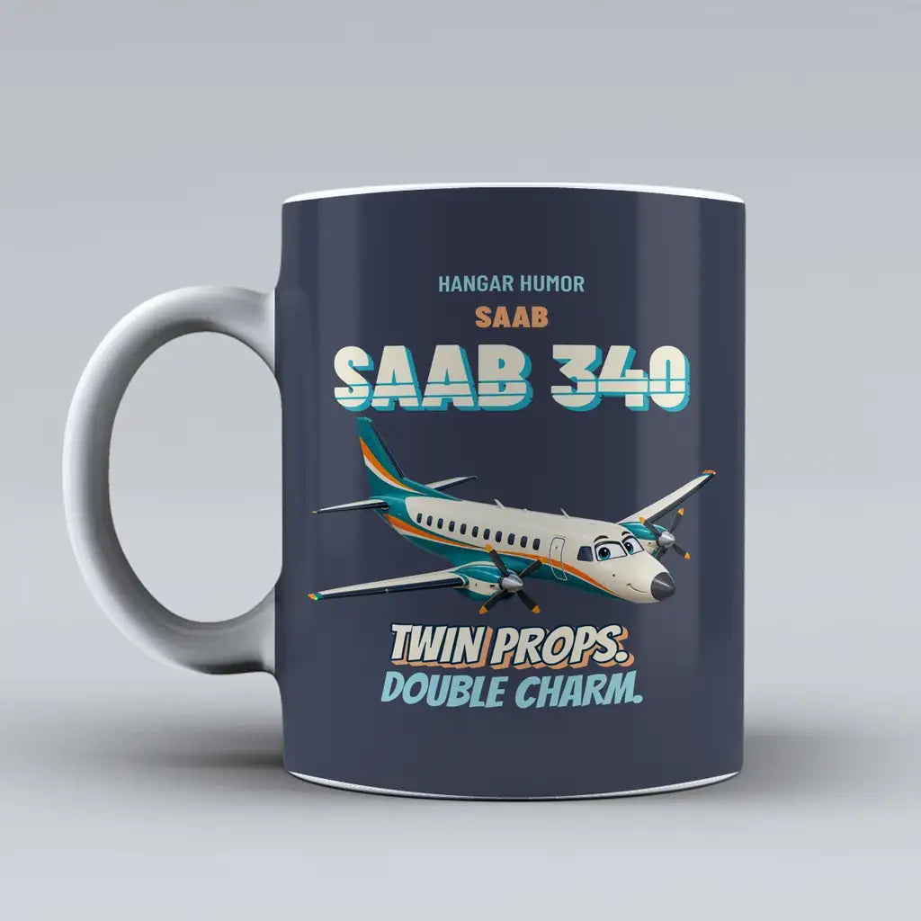 Saab 340B - Twin props. Double charm. design on dark blue ceramic mug
