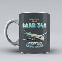 Thumbnail for Saab 340B - Twin props. Double charm. design on gray ceramic mug