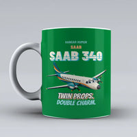 Thumbnail for Saab 340B - Twin props. Double charm. design on green ceramic mug