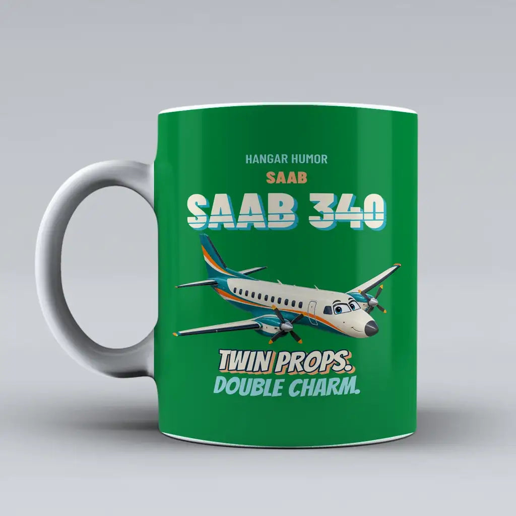 Saab 340B - Twin props. Double charm. design on green ceramic mug