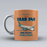 Thumbnail for Saab 340B - Twin props. Double charm. design on orange ceramic mug