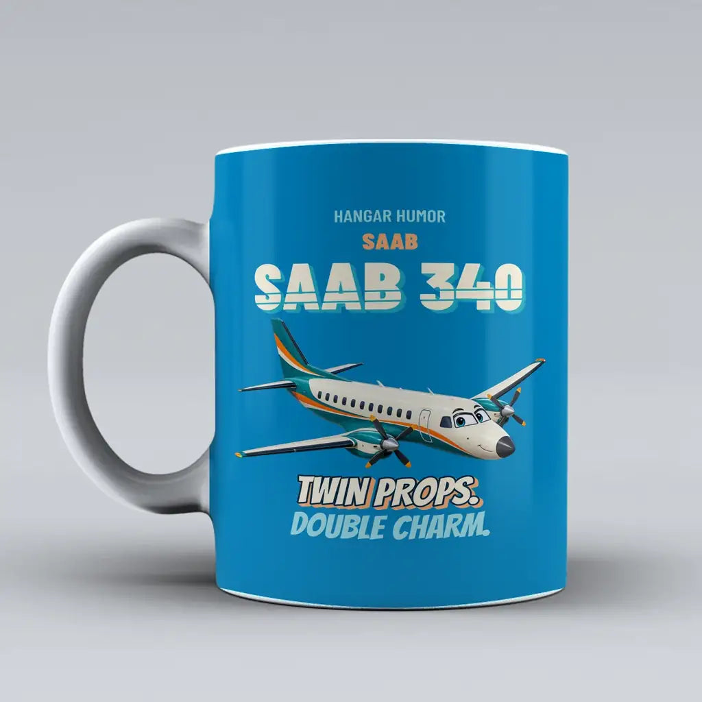 Saab 340B - Twin props. Double charm. design on turquoise ceramic mug