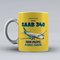 Thumbnail for Saab 340B - Twin props. Double charm. design on yellow ceramic mug