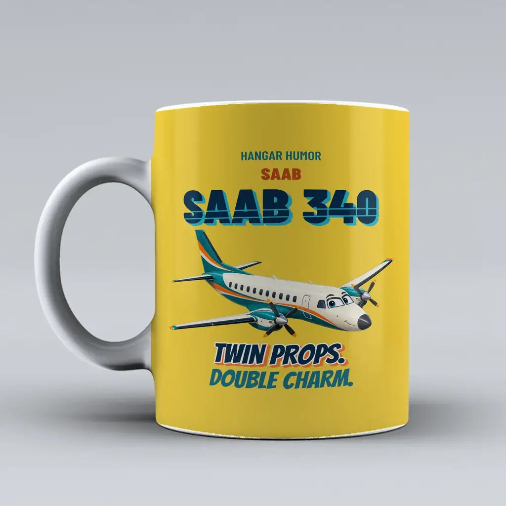 Saab 340B - Twin props. Double charm. design on yellow ceramic mug