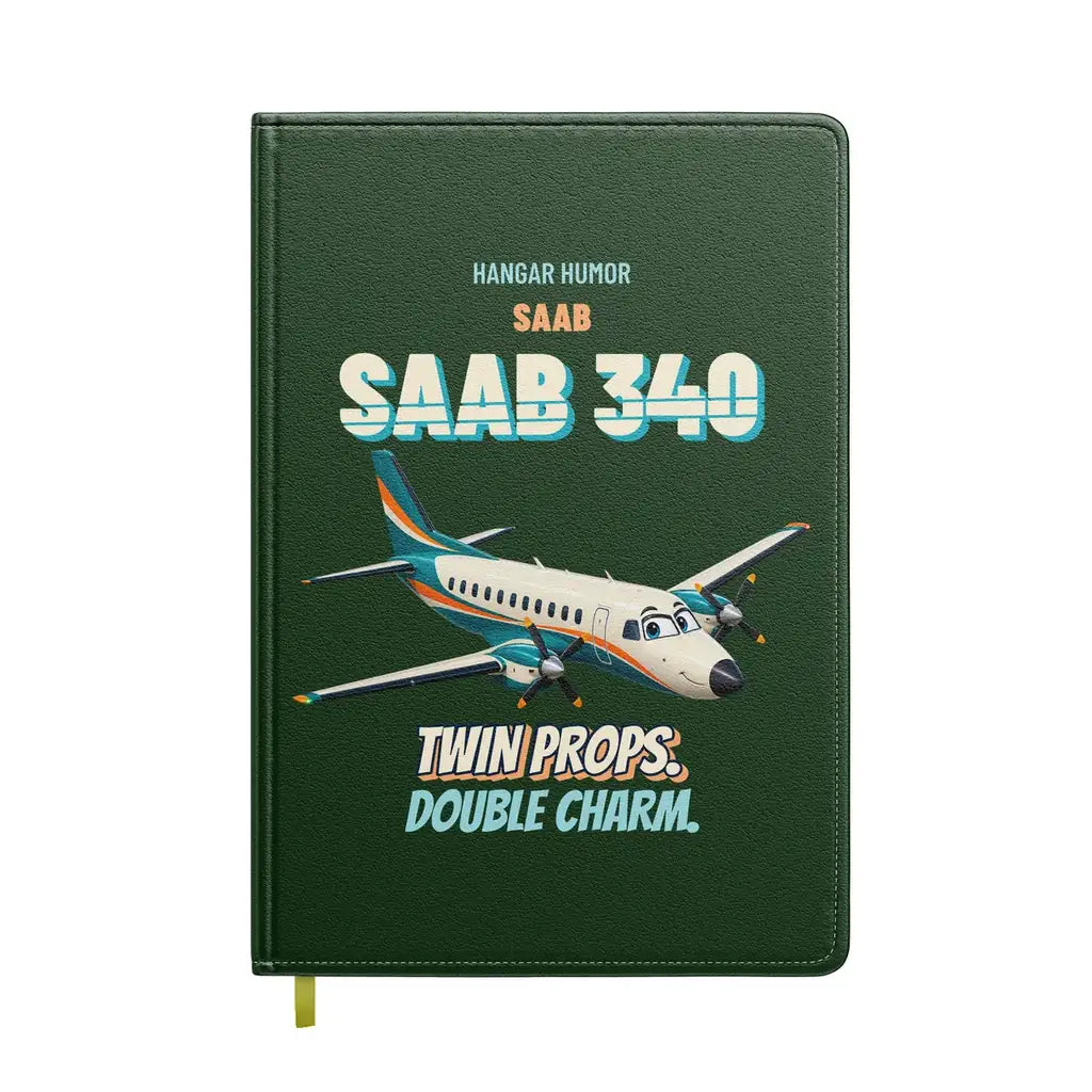 Saab 340B - Twin props. Double charm. design on dark green notebook