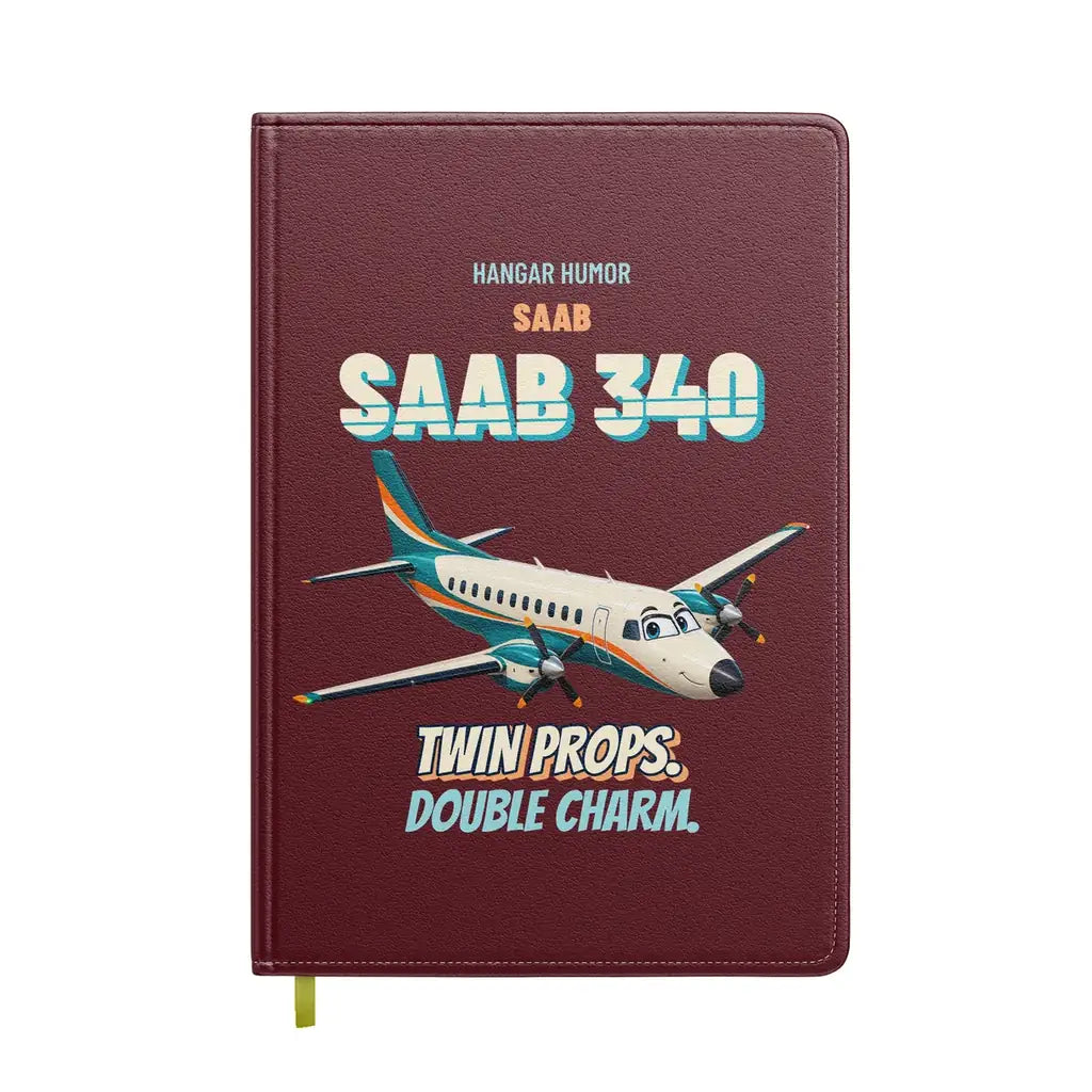 Saab 340B - Twin props. Double charm. design on dark red notebook