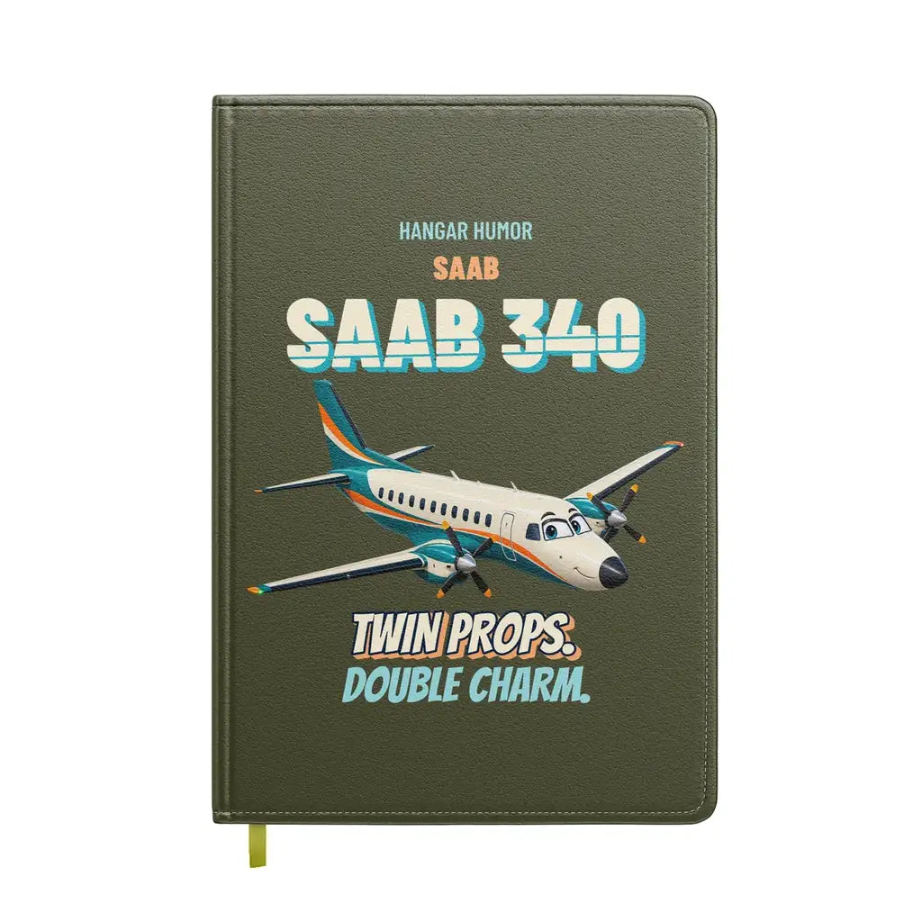 Saab 340B - Twin props. Double charm. design on green army notebook