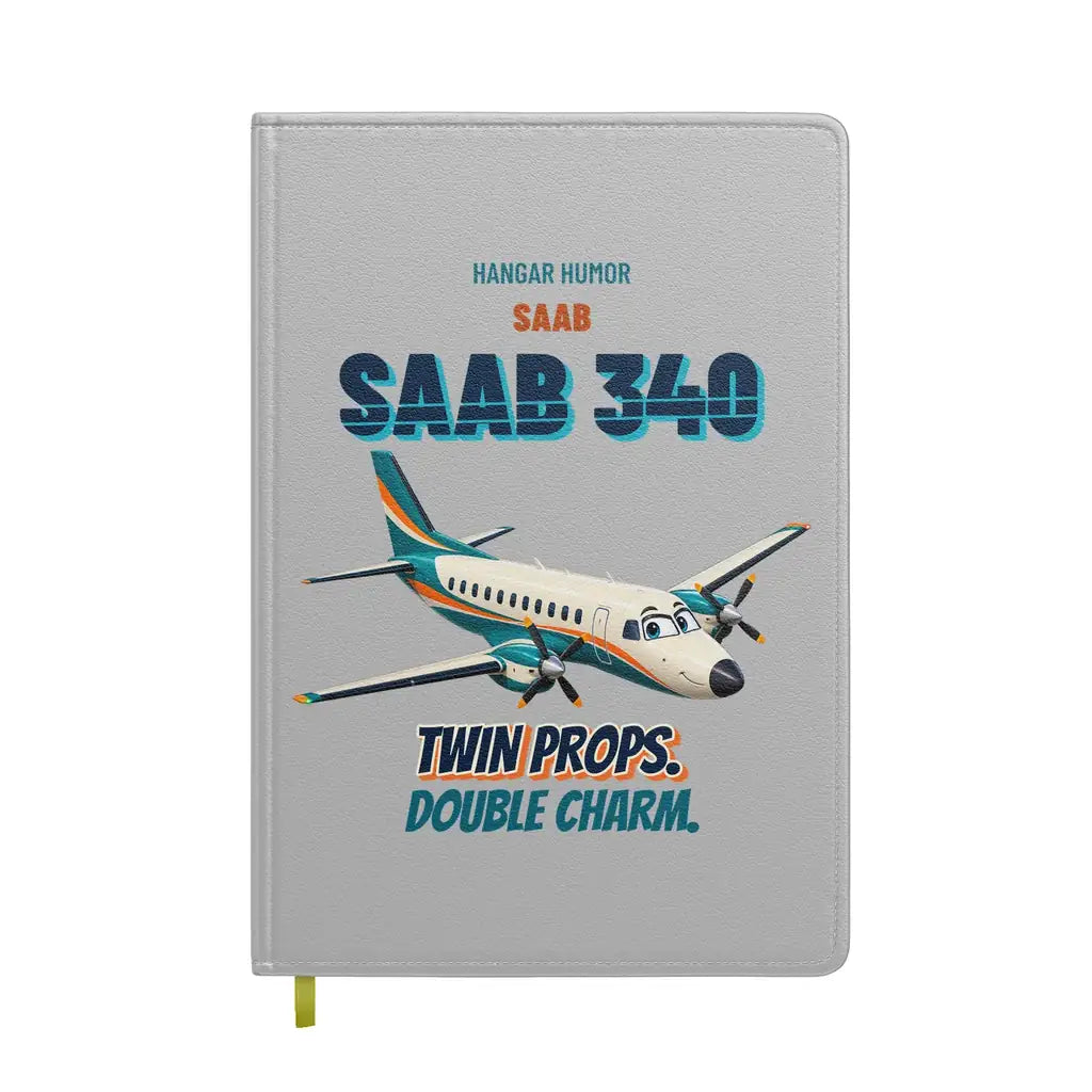 Saab 340B - Twin props. Double charm. design on light gray notebook