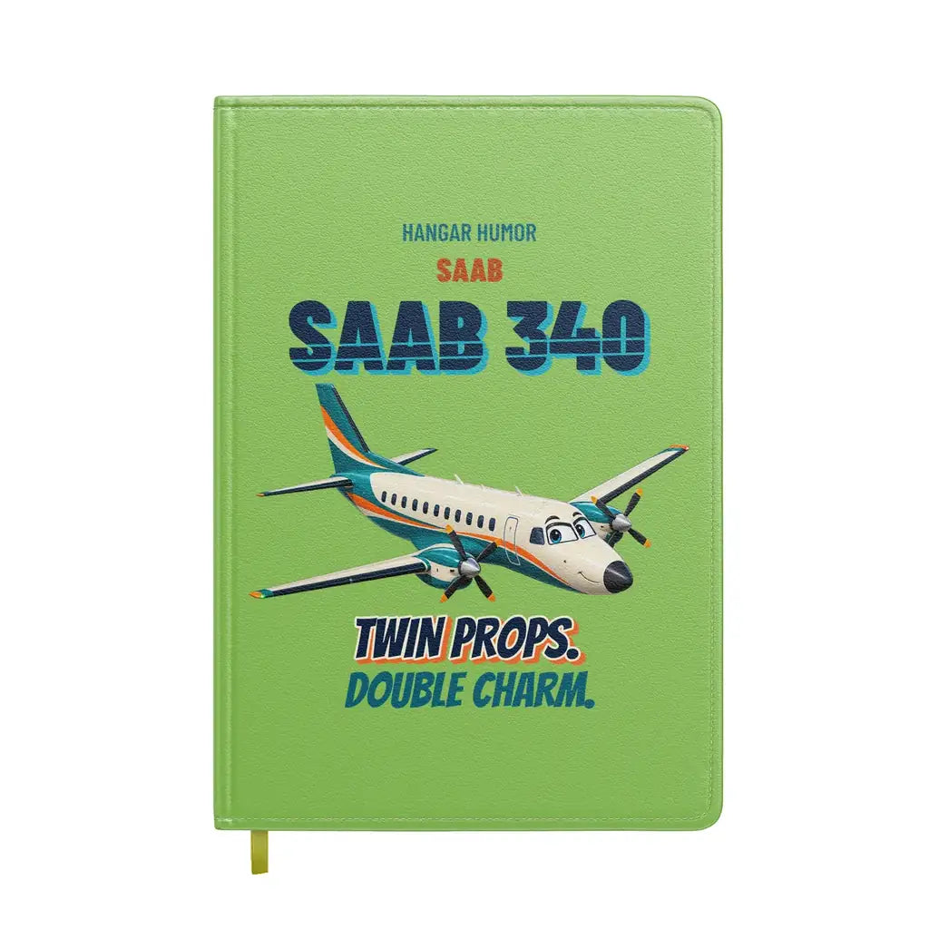 Saab 340B - Twin props. Double charm. design on light green notebook