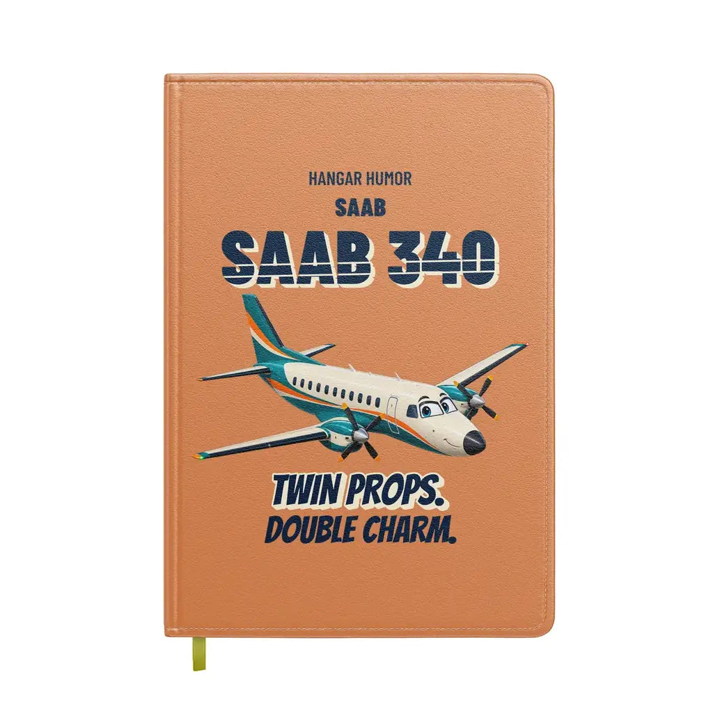 Saab 340B - Twin props. Double charm. design on orange notebook