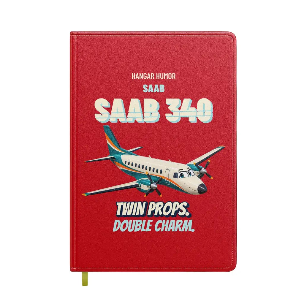 Saab 340B - Twin props. Double charm. design on red notebook