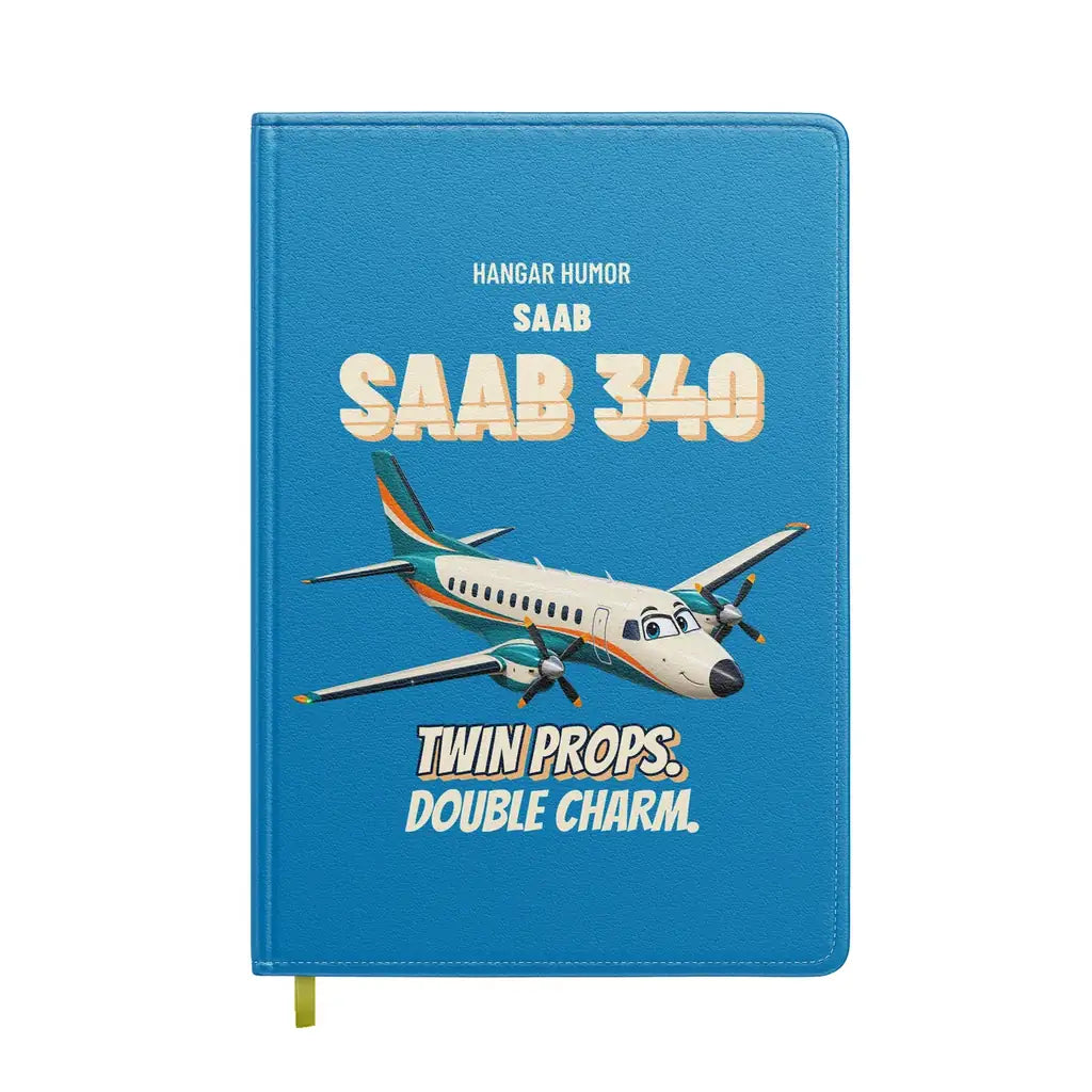 Saab 340B - Twin props. Double charm. design on turquoise notebook