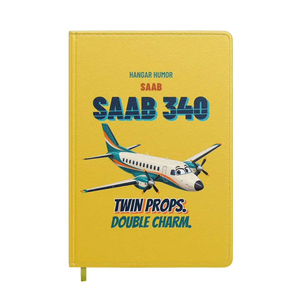 Saab 340B - Twin props. Double charm. design on yellow notebook