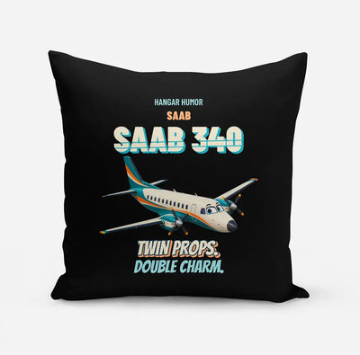 Saab 340B - Twin props. Double charm. design on black pillow