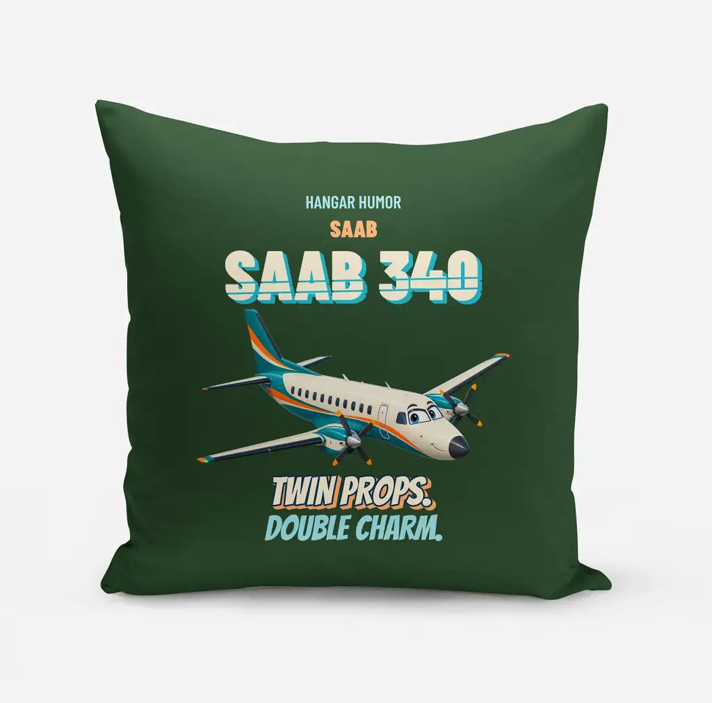 Saab 340B - Twin props. Double charm. design on dark green pillow