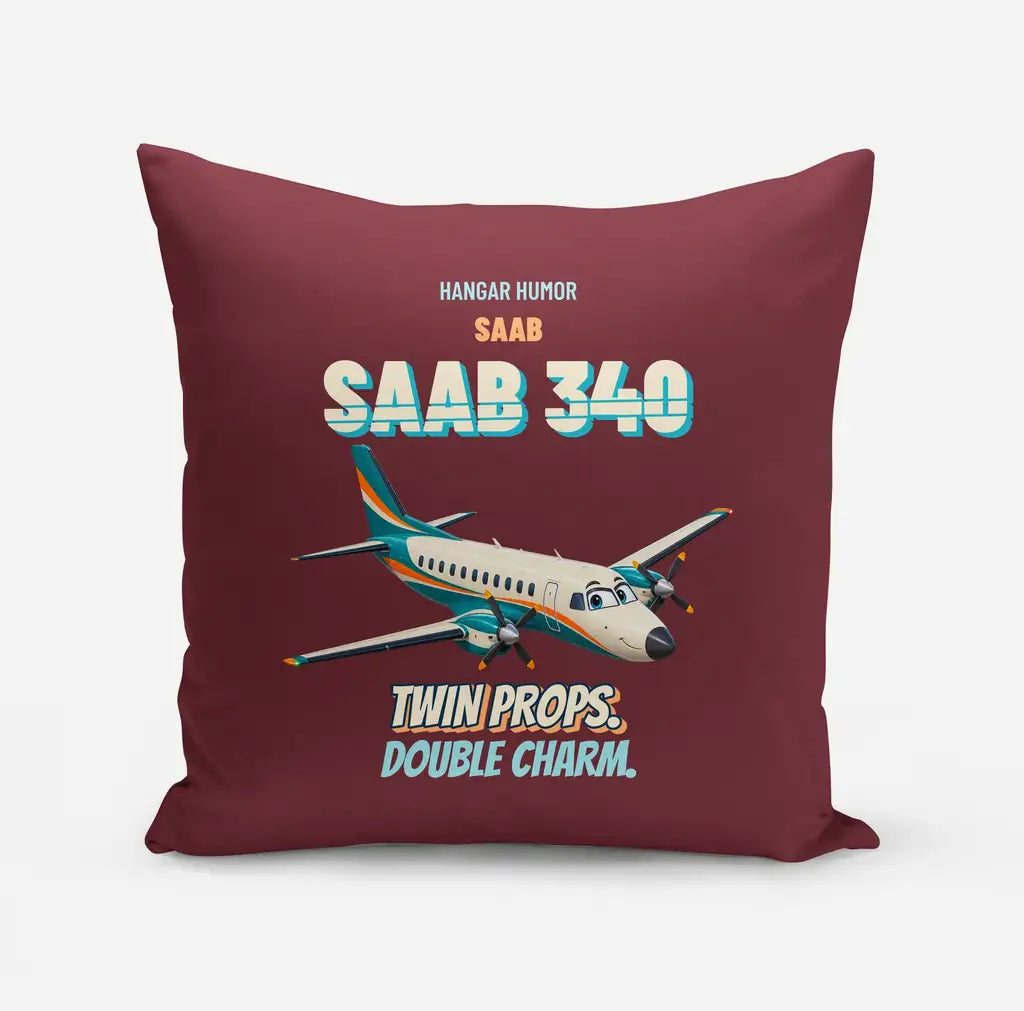 Saab 340B - Twin props. Double charm. design on dark red pillow