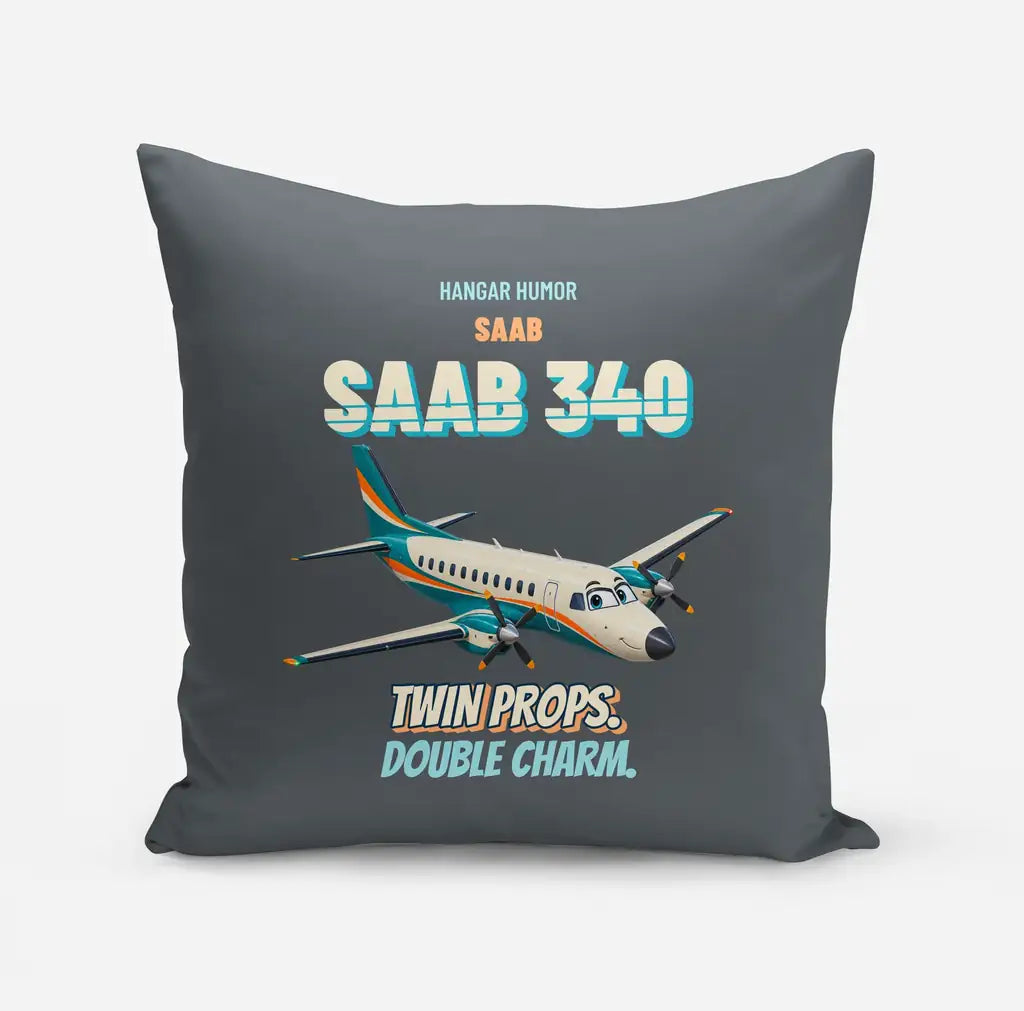 Saab 340B - Twin props. Double charm. design on gray pillow