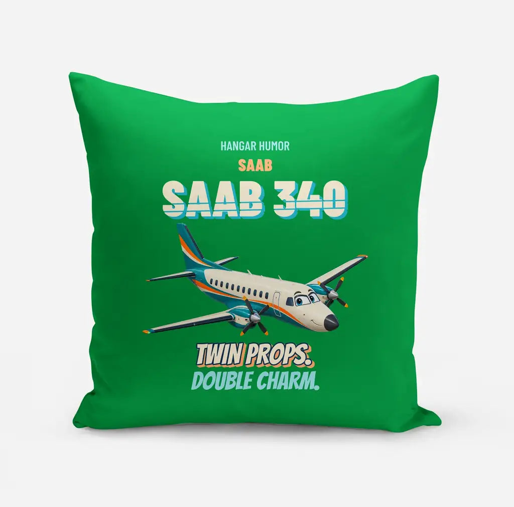 Saab 340B - Twin props. Double charm. design on green pillow