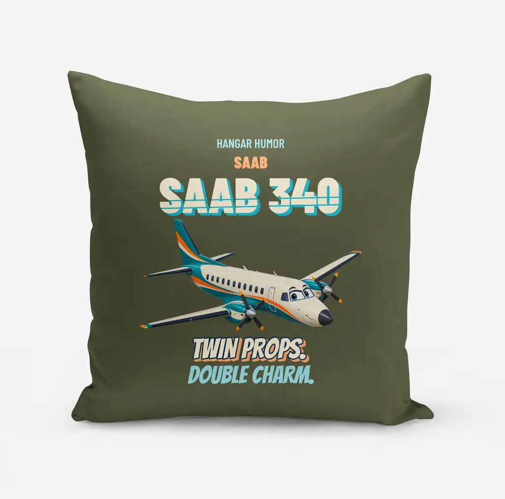 Saab 340B - Twin props. Double charm. design on green army pillow