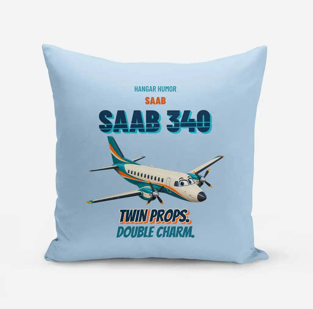 Saab 340B - Twin props. Double charm. design on light blue pillow