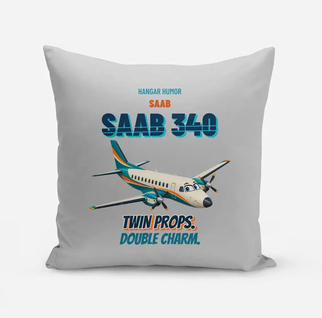 Saab 340B - Twin props. Double charm. design on light gray pillow