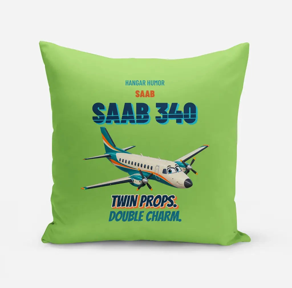 Saab 340B - Twin props. Double charm. design on light green pillow