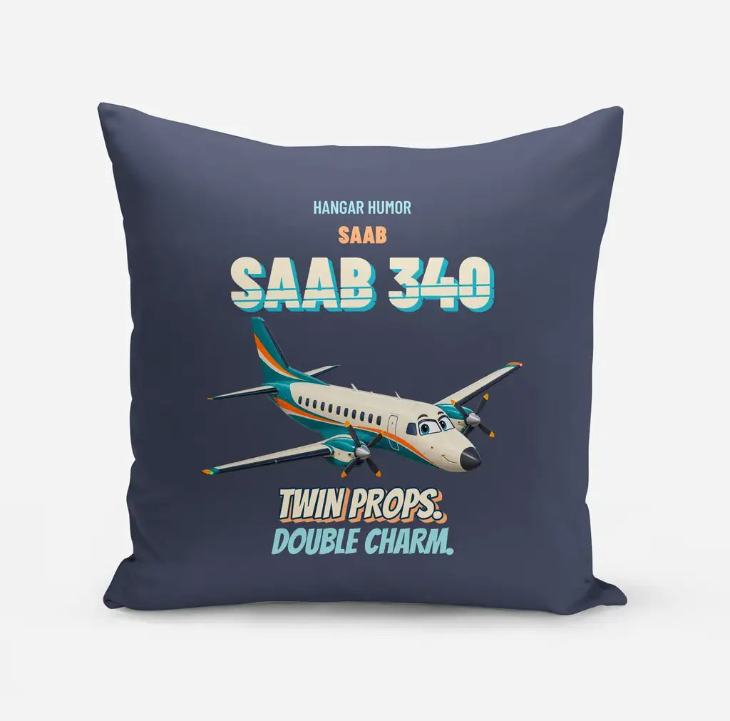 Saab 340B - Twin props. Double charm. design on navy blue pillow
