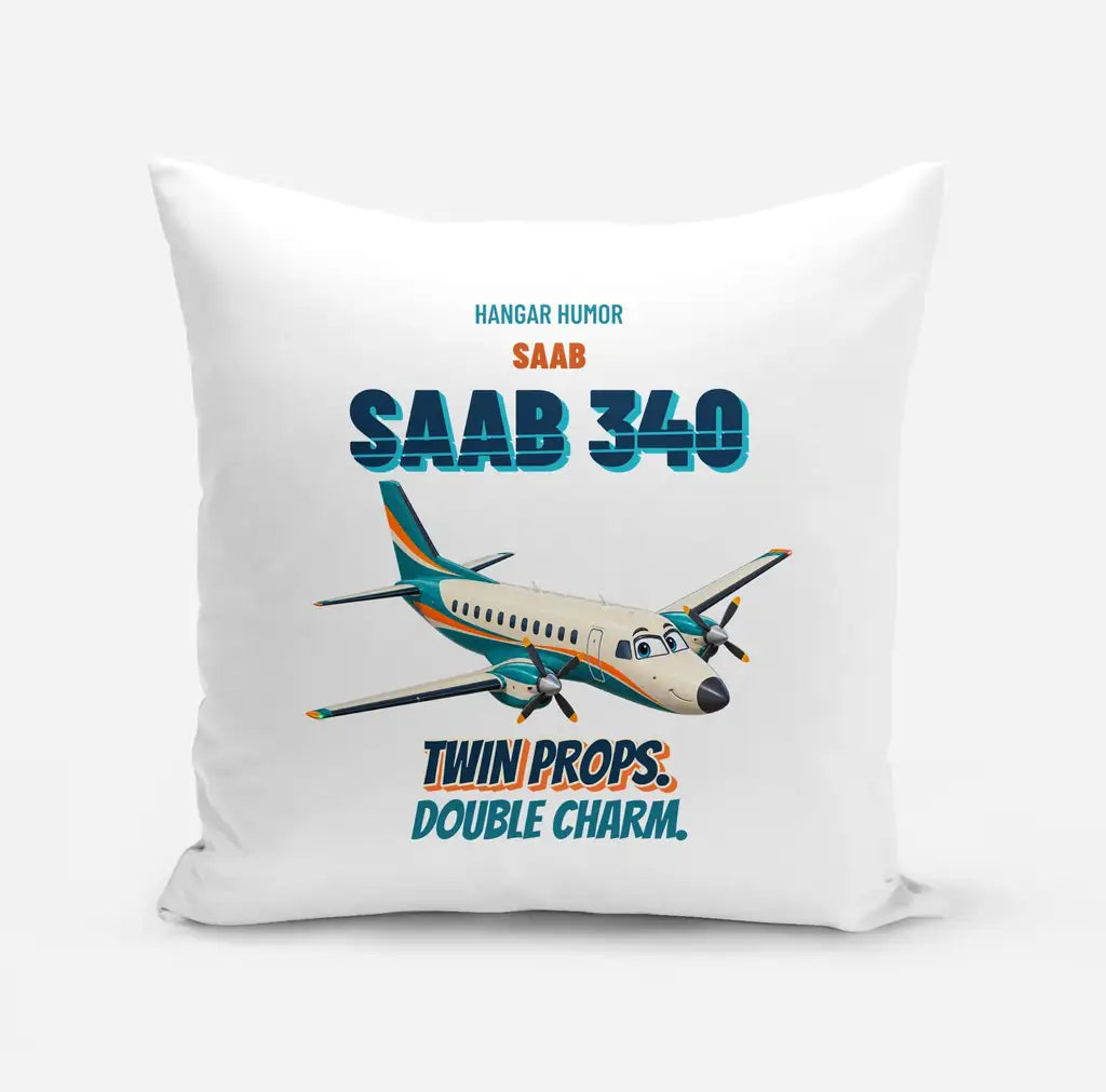 Saab 340B - Twin props. Double charm. design on white pillow